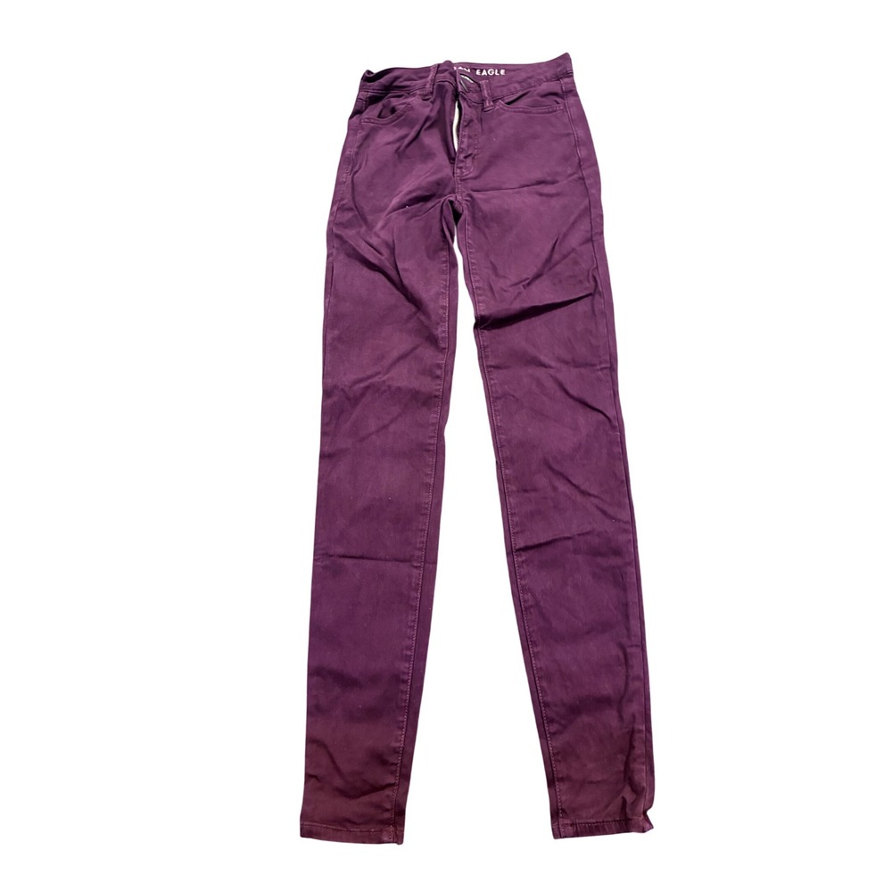 American Eagle Maroon Skinny Khakis Pants Womens Size 0 Long Burgundy Stretch